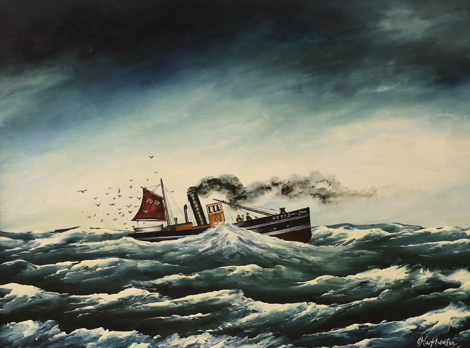 Ian J. Macpherson, oil on board, 'The Peterhead steam drifter PD97', signed, 29 x 39cm
